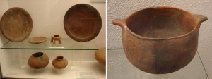 Early Spanish pottery, bowls and platters 2,800-2,300 BC, and a handled bowl, 2,500-2,000 BC - source Museo Arqueologico, Seville, Spain